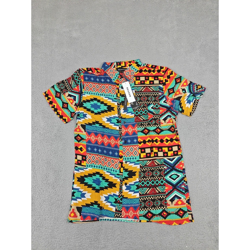 Reason Shirt Boys XL Multi Short Sleeve‎ Button Up Aztec Tribal Geometric New